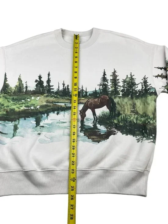 Abercrombie & Fitch Men’s Soft Fleece Horse Scene Pullover Sweatshirt Beige • XS - Picture 6 of 8